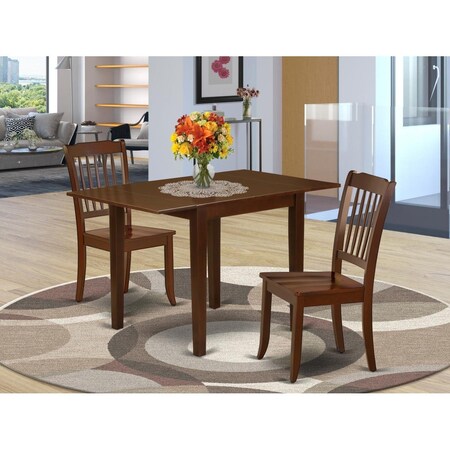 East West Furniture 3 Piece Norden Dining Room Table Set - Mahogany NDDA3-MAH-W
